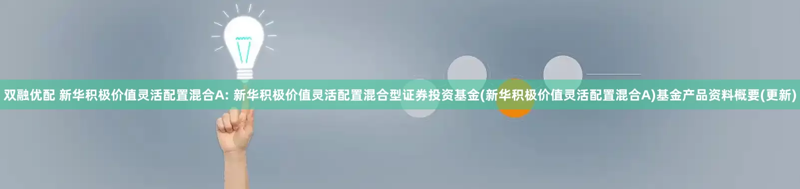 双融优配 新华积极价值灵活配置混合A: 新华积极价值灵活配置混合型证券投资基金(新华积极价值灵活配置混合A)基金产品资料概要(更新)
